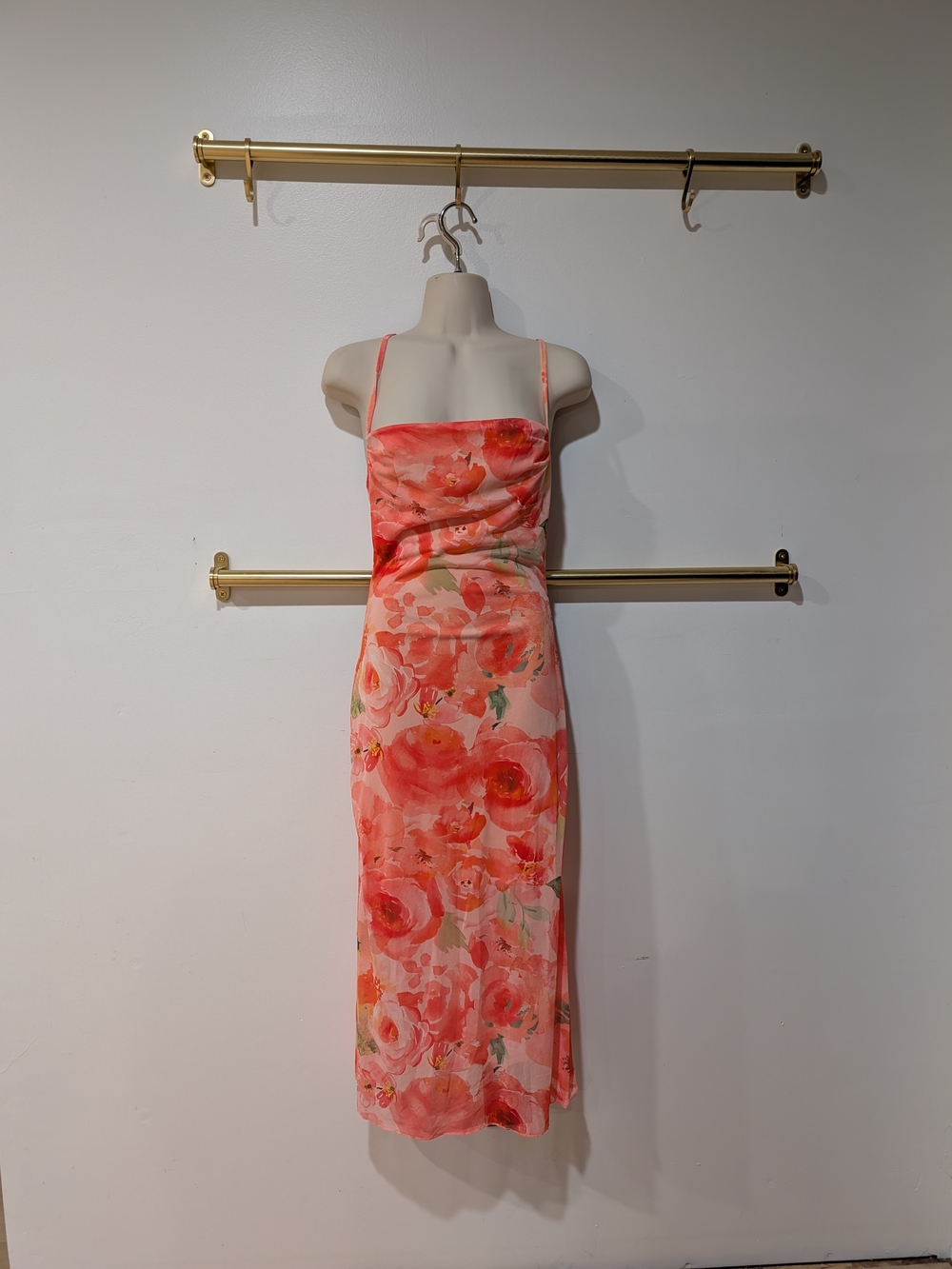SHEIN Coral Pink Floral Maxi Slip Dress